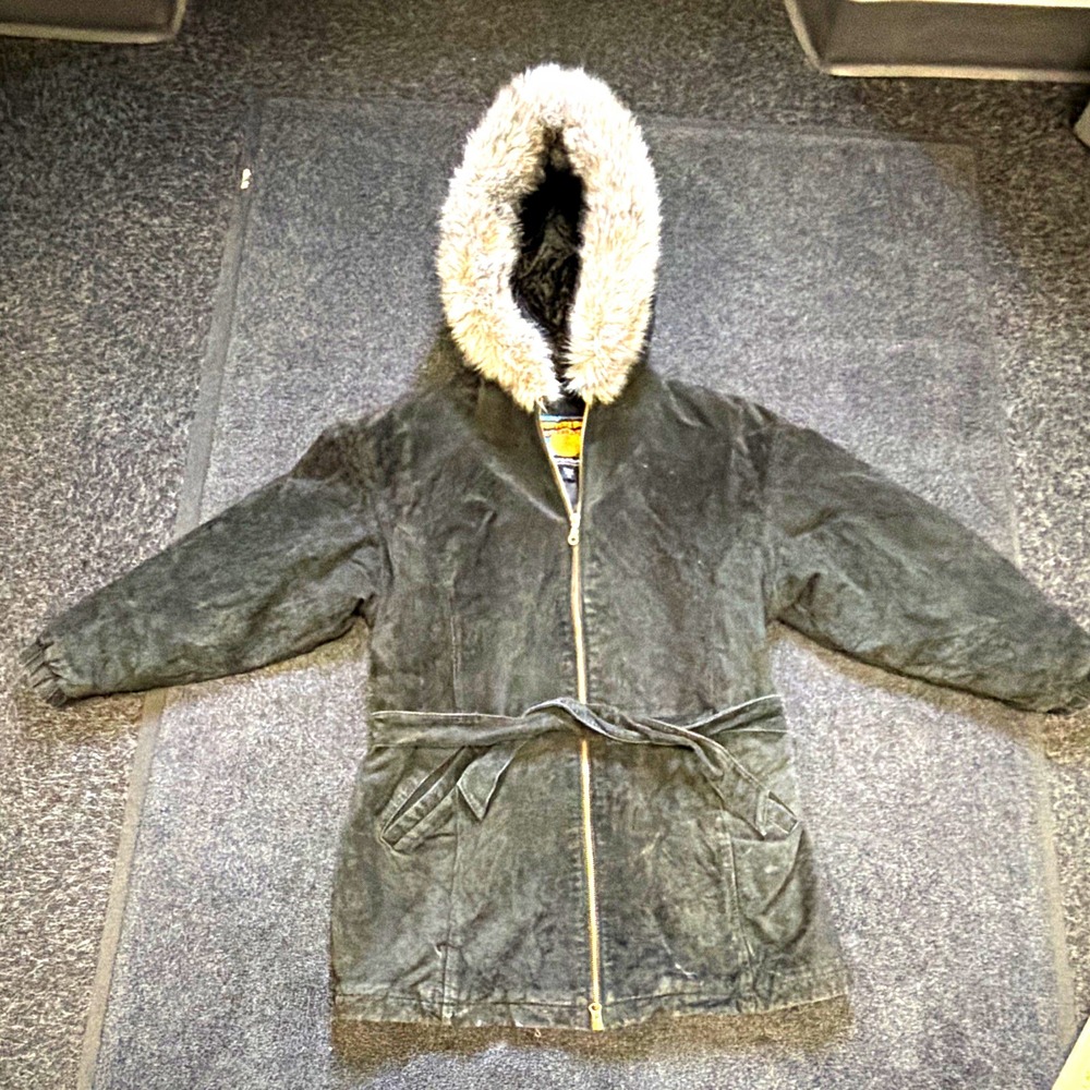 Wilsons Leather Adventure Bound Women's Black Hooded Leather Parka Coat M